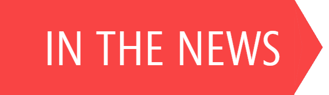 red arrow pointing right with "IN THE NEWS" written in white