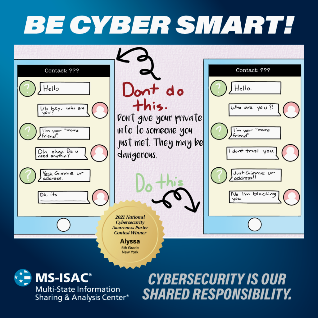 Be CYBER SMART written on a poster with a chat conversation about Do's and Dont's